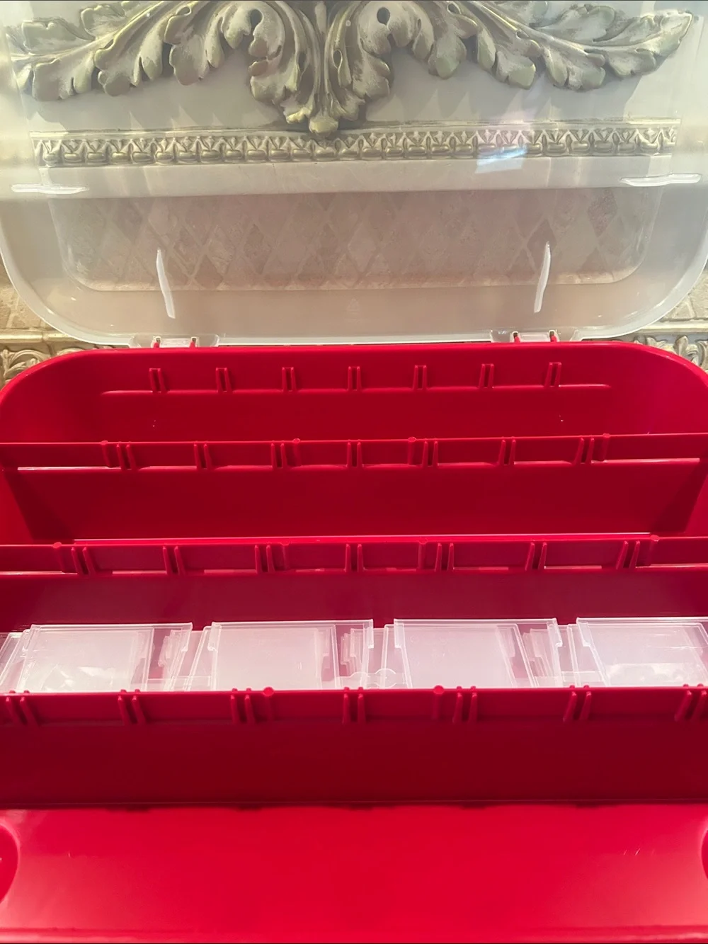NWT Sterilite Red Holiday Ornament Organizer RARE